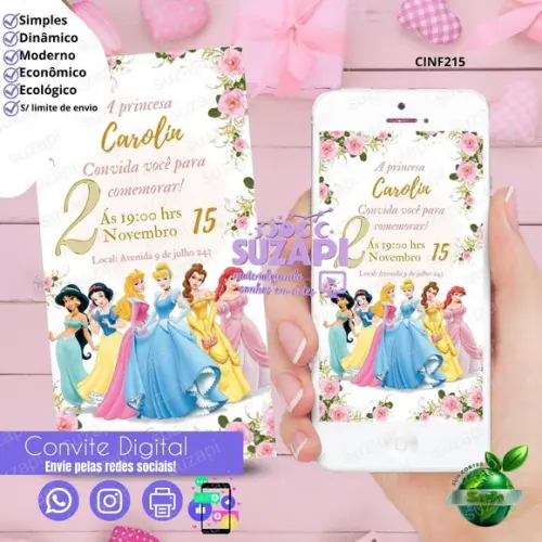 Convite Princesas Digital Virtual Whatsapp