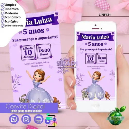 Convite Princesinha Sofia 2 Digital Virtual Whatsapp