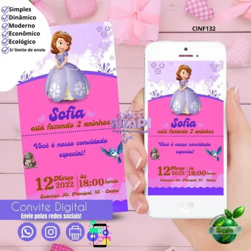 Convite Princesinha Sofia 3 Digital Virtual Whatsapp