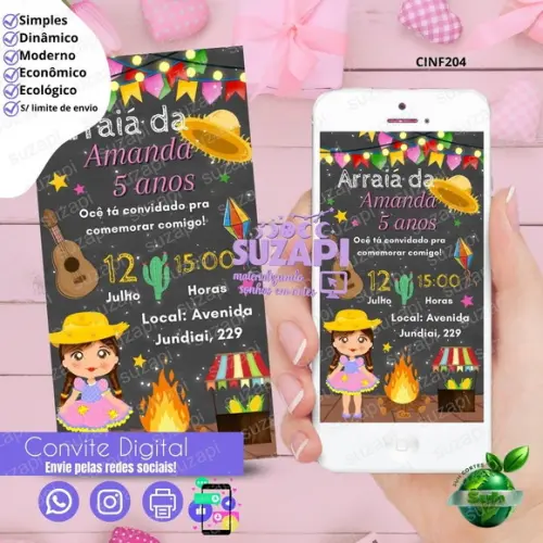 Convite São João Arraiá Digital Virtual Whatsapp