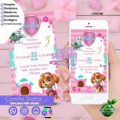 Convite Skye Patrulha Canina Digital Virtual Whatsapp