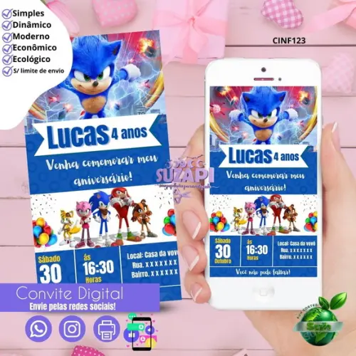 Convite Sonic 4 Digital Virtual Whatsapp