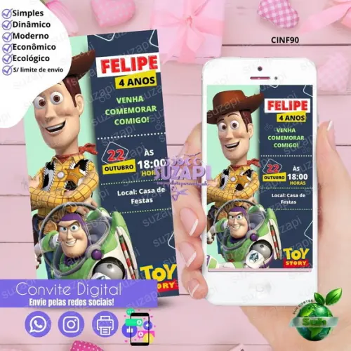 Convite Toy Story 2 Digital Virtual Whatsapp