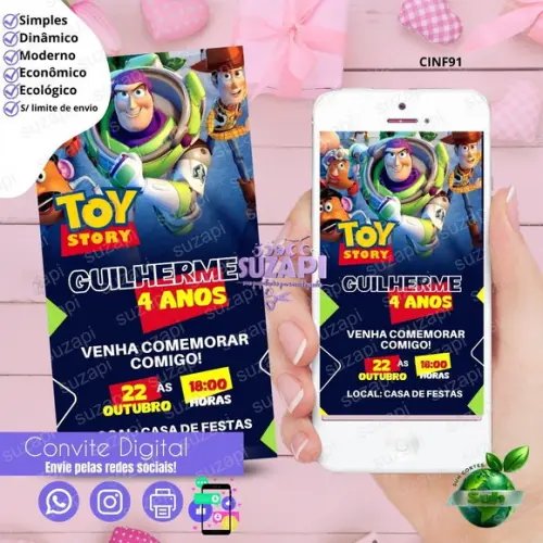 Convite Toy Story 3 Digital Virtual Whatsapp