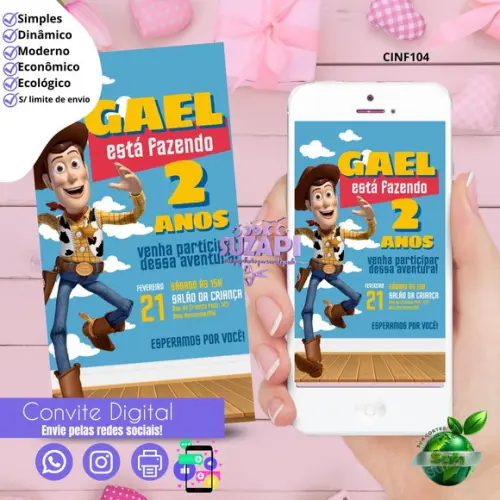 Convite Toy Story 4 Digital Virtual Whatsapp
