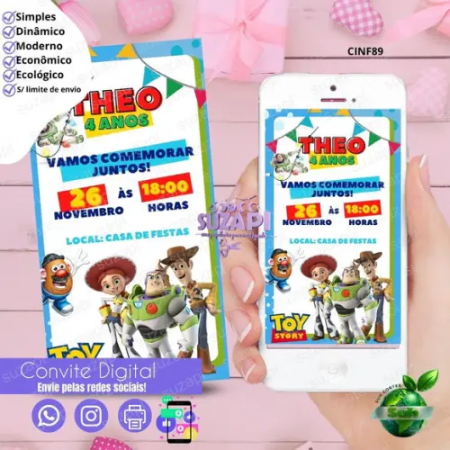 Convite Toy Story Digital Virtual Whatsapp