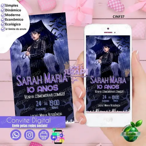 Convite Wandinha Digital Virtual Whatsapp