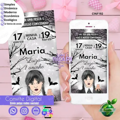 Convite Wandinha Digital Virtual Whatsapp