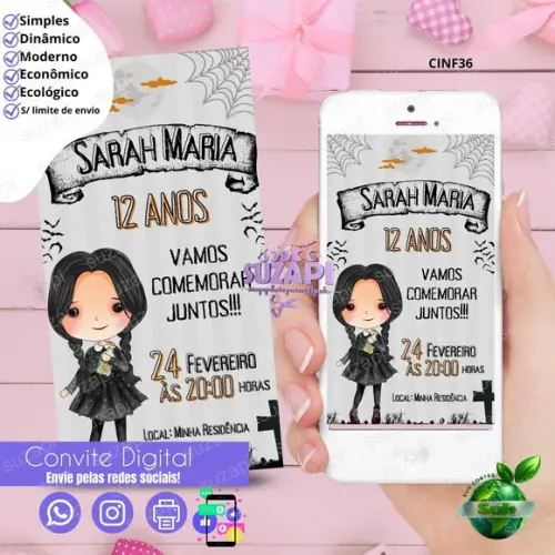 Convite Wandinha Digital Virtual Whatsapp