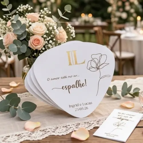 Kit Lagrima Alegria e Ventarola Personaliza Bege Dourada