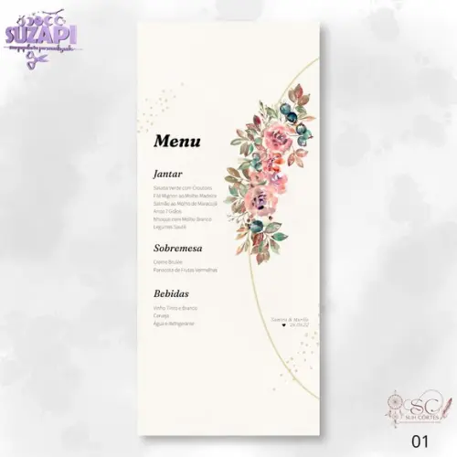 Menu Floral Rosa 10x29cm