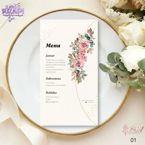 Menu Floral Rosa 9,5x21cm