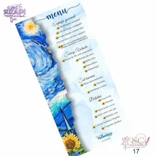 Menu Noite Estrelada 9,5x21cm
