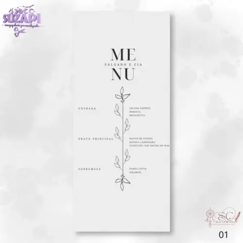 Menu Preto e Branco Minimalista 10x29cm
