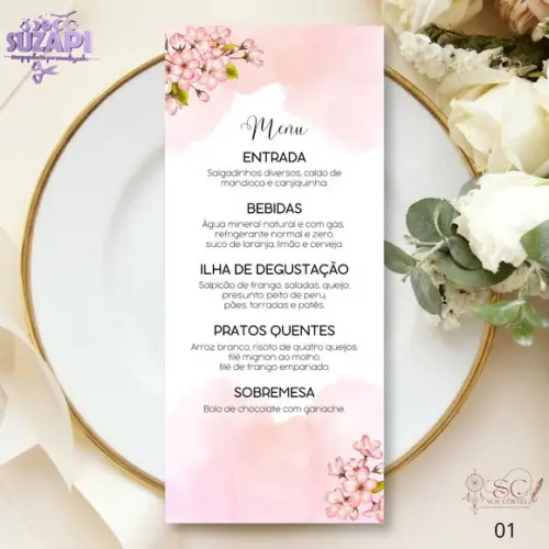 Menu Rosa Aquarela 10x29cm