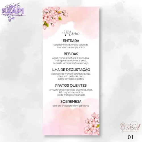 Menu Rosa Aquarela 10x29cm