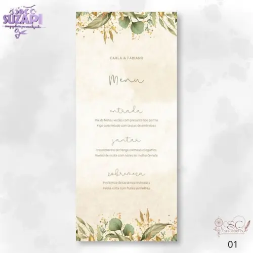 Menu Verde Oliva com Terracota 10x29cm