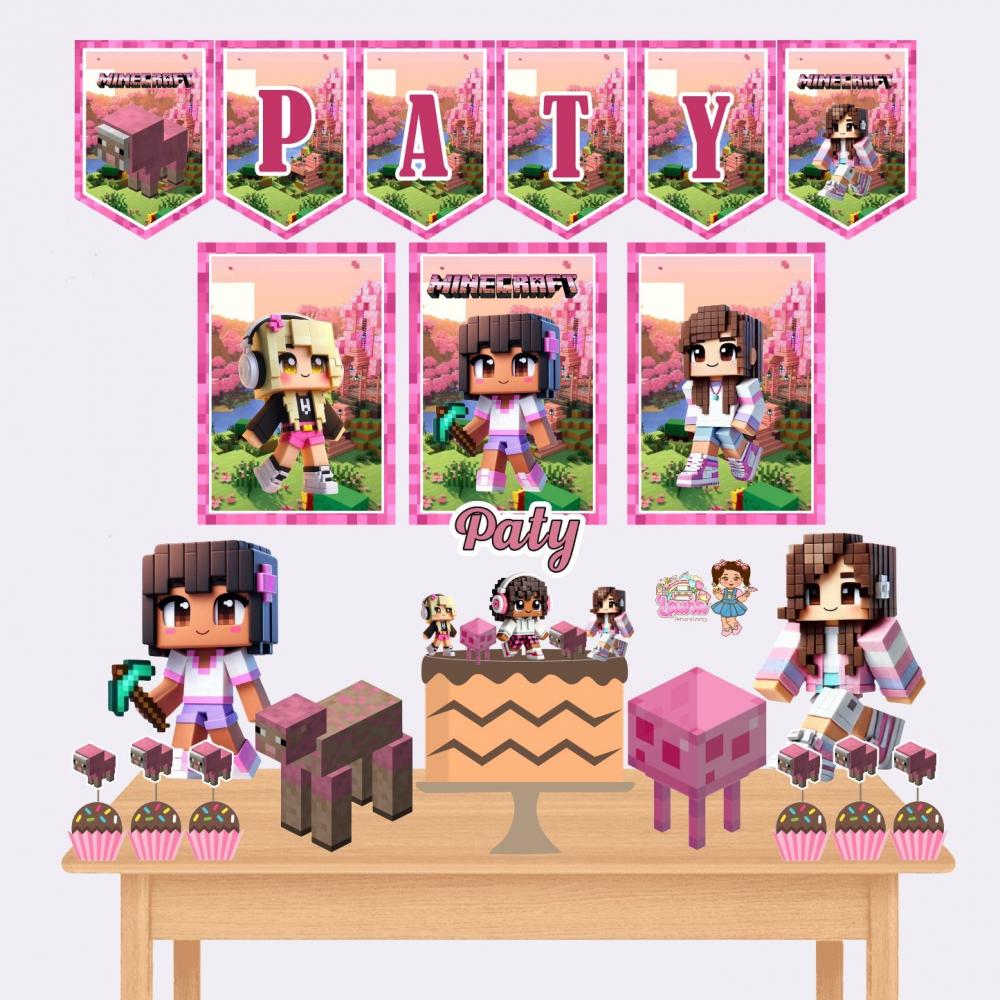 Kit Festa só um Bolinho Minecraft Menina - Decoração de aniver