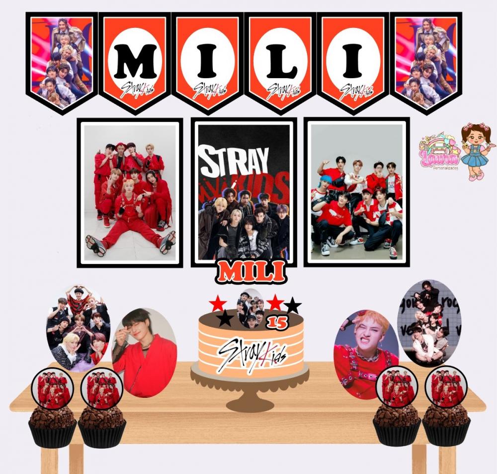 Kit Festa só um Bolinho Stray Kids Vermelho - Decoração de ani