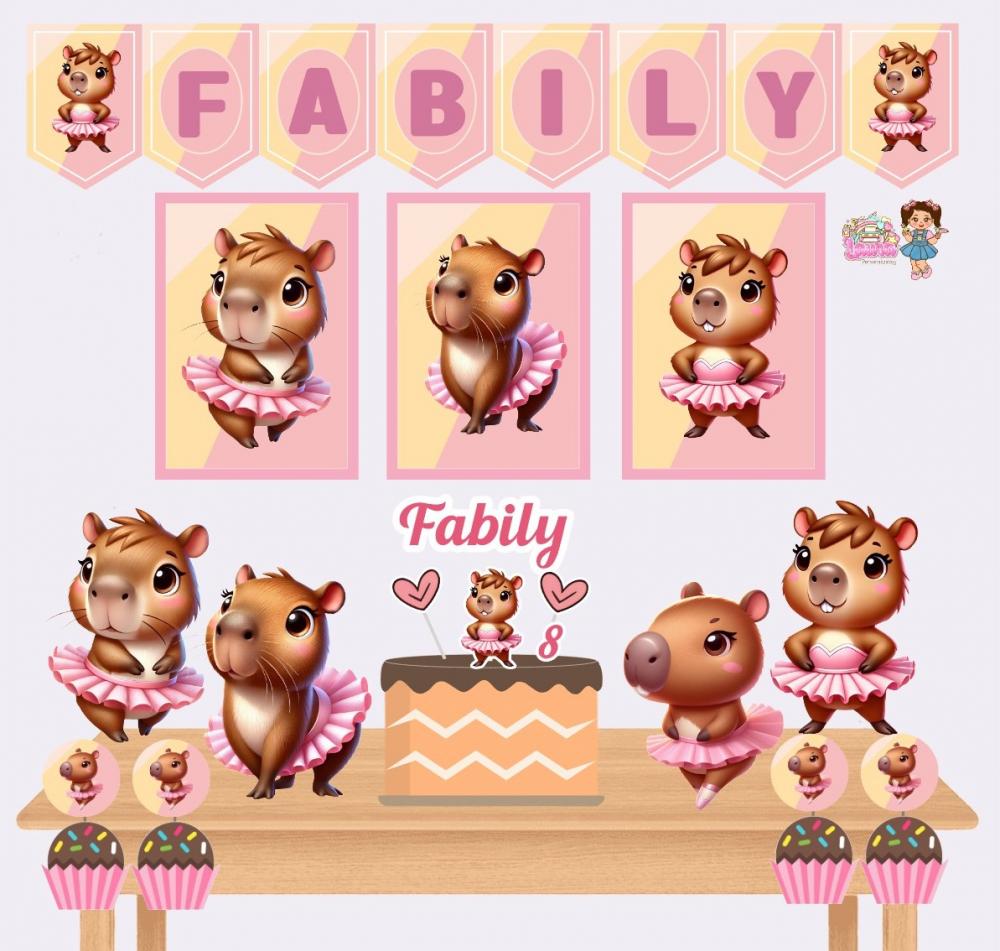 Kit Festa só um Bolinho Capivara Bailarina - Decoração de aniv