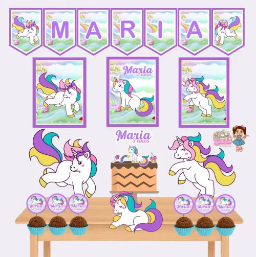 Kit Festa só um Bolinho Unicornio - Decoração de aniversário - Festa infantil - Lembrancinha Mesversário Aniversário