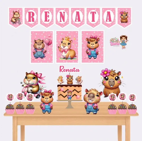 Kit Festa só um Bolinho Capivara - Decoração de aniversário - Festa infantil - Lembrancinha Mesversário Aniversário