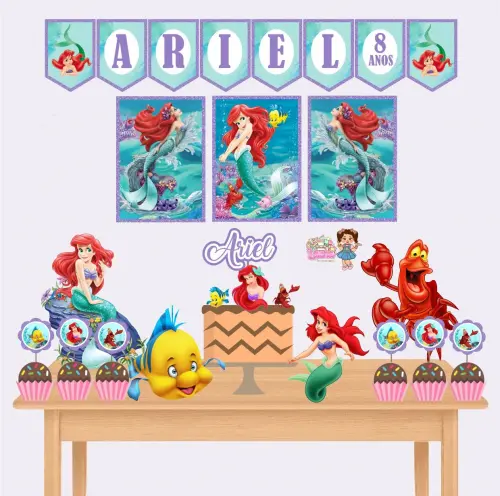 Kit Festa só um Bolinho Sereia Ariel - Decoração de aniversário - Festa infantil - Lembrancinha - Mesversário - Aniversário