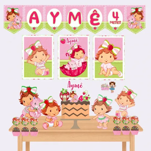Kit Festa só um Bolinho Moranguinho Baby - Decoração de aniversário - Festa infantil - Lembrancinha - Mesversário - Aniversário
