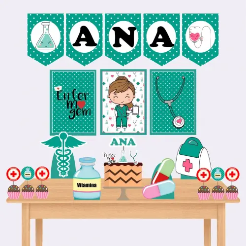 Kit Festa só um Bolinho Enfermagem - Decoração de aniversário - Festa infantil - Lembrancinha - Mesversário - Aniversário