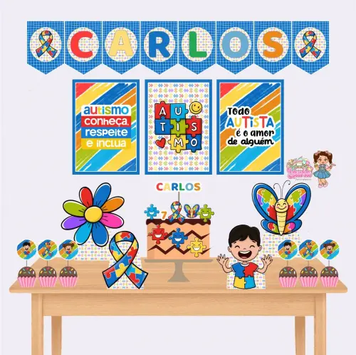 Kit Festa só um Bolinho Autiismo - Decoração de aniversário - Festa infantil - Lembrancinha - Mesversário - Aniversário
