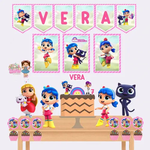 Kit Festa só um Bolinho Vera e o Arco Íris - Decoração de aniversário - Festa infantil - Lembrancinha - Mesversário - Aniversário