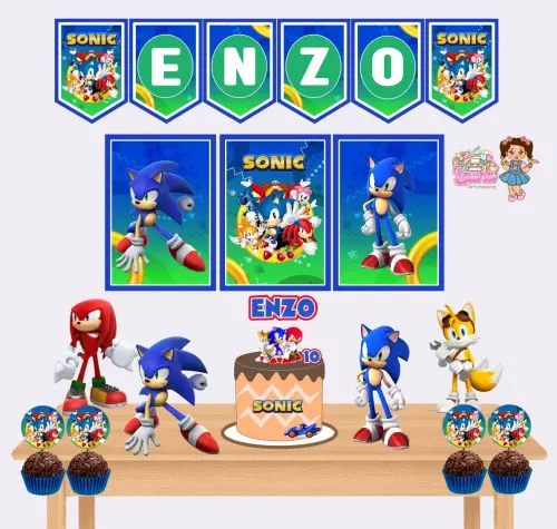 Kit Festa só um Bolinho Sonic - Decoração de aniversário - Festa infantil - Lembrancinha - Mesversário - Aniversário