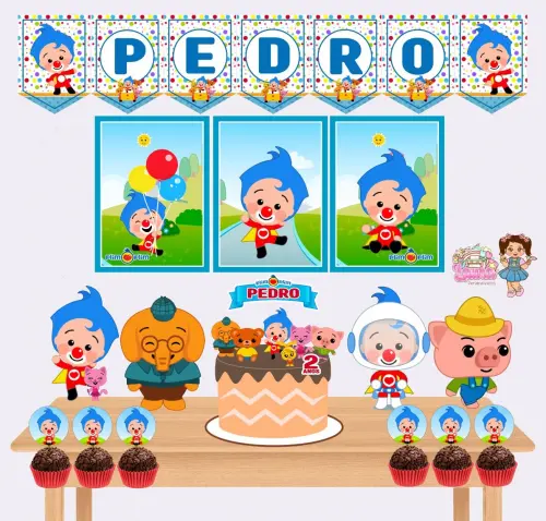 Kit Festa só um Bolinho Palhaço Plim Plim - Decoração de aniversário - Festa infantil - Lembrancinha - Mesversário - Aniversário