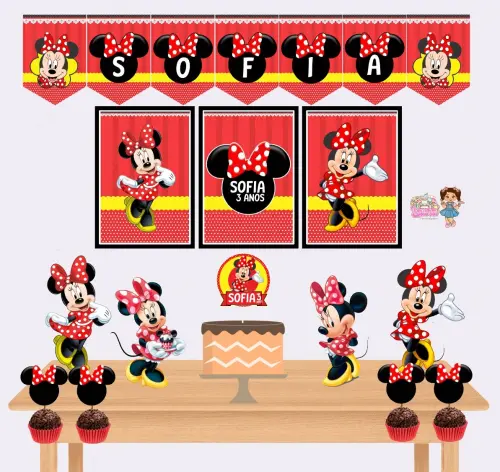 Kit Festa só um Bolinho Minnie - Decoração de aniversário - Festa infantil - Lembrancinha - Mesversário - Aniversário