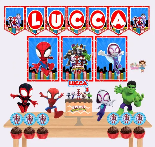 Kit Festa só um Bolinho Spidey e seus amigos espetaculares - Decoração de aniversário - Festa infantil - Lembrancinha - Mesversário - Aniversário