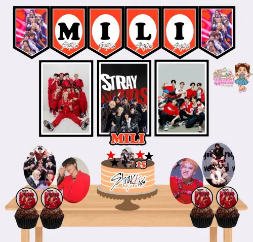 Kit Festa só um Bolinho Stray Kids Vermelho - Decoração de aniversário - Festa infantil - Lembrancinha - Mesversário - Aniversário