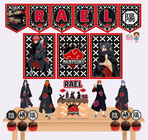 Kit Festa só um Bolinho Akatsuki - Decoração de aniversário - Festa infantil - Lembrancinha - Mesversário - Aniversário