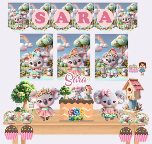 Kit Festa só um Bolinho Jardim das Coalas - Decoração de aniversário - Festa infantil - Lembrancinha - Mesversário - Aniversário