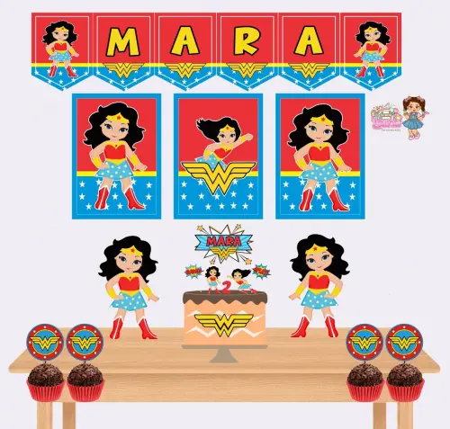 Kit Festa só um Bolinho Mulher Maravilha Cute  - Decoração de aniversário - Festa infantil - Lembrancinha - Mesversário - Aniversário