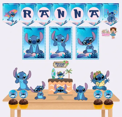 Kit Festa só um Bolinho Stitch - Decoração de aniversário - Festa infantil - Lembrancinha - Mesversário - Aniversário
