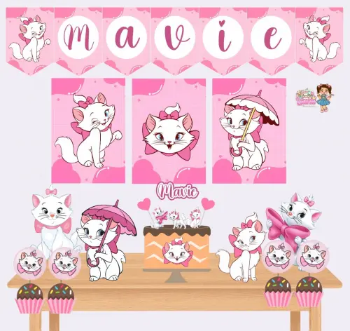 Kit Festa só um Bolinho Gatinha Marie - Decoração de aniversário - Festa infantil - Lembrancinha - Mesversário - Aniversário