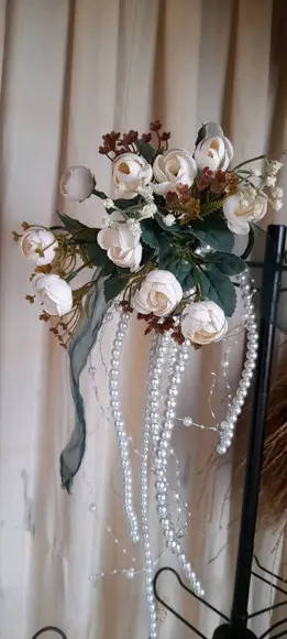 Buque de Noiva Luxo de flores permanentes e perólas