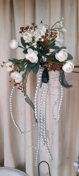 Buque de Noiva Luxo de flores permanentes e perólas