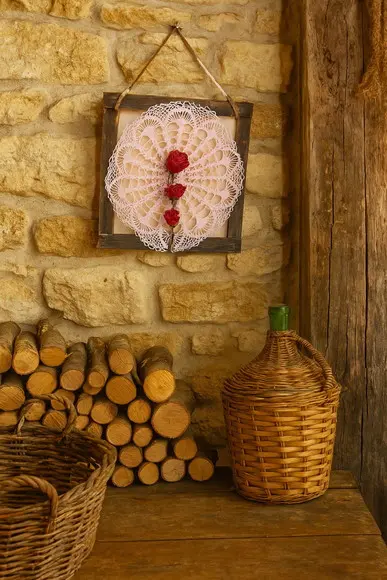 Quadro de Crochê com Flores Secas