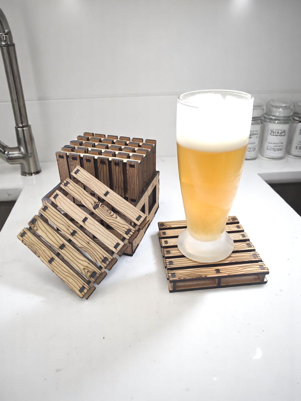 Porta Copo Em MDF Kit C/6 Modelo Pallet + Caixa