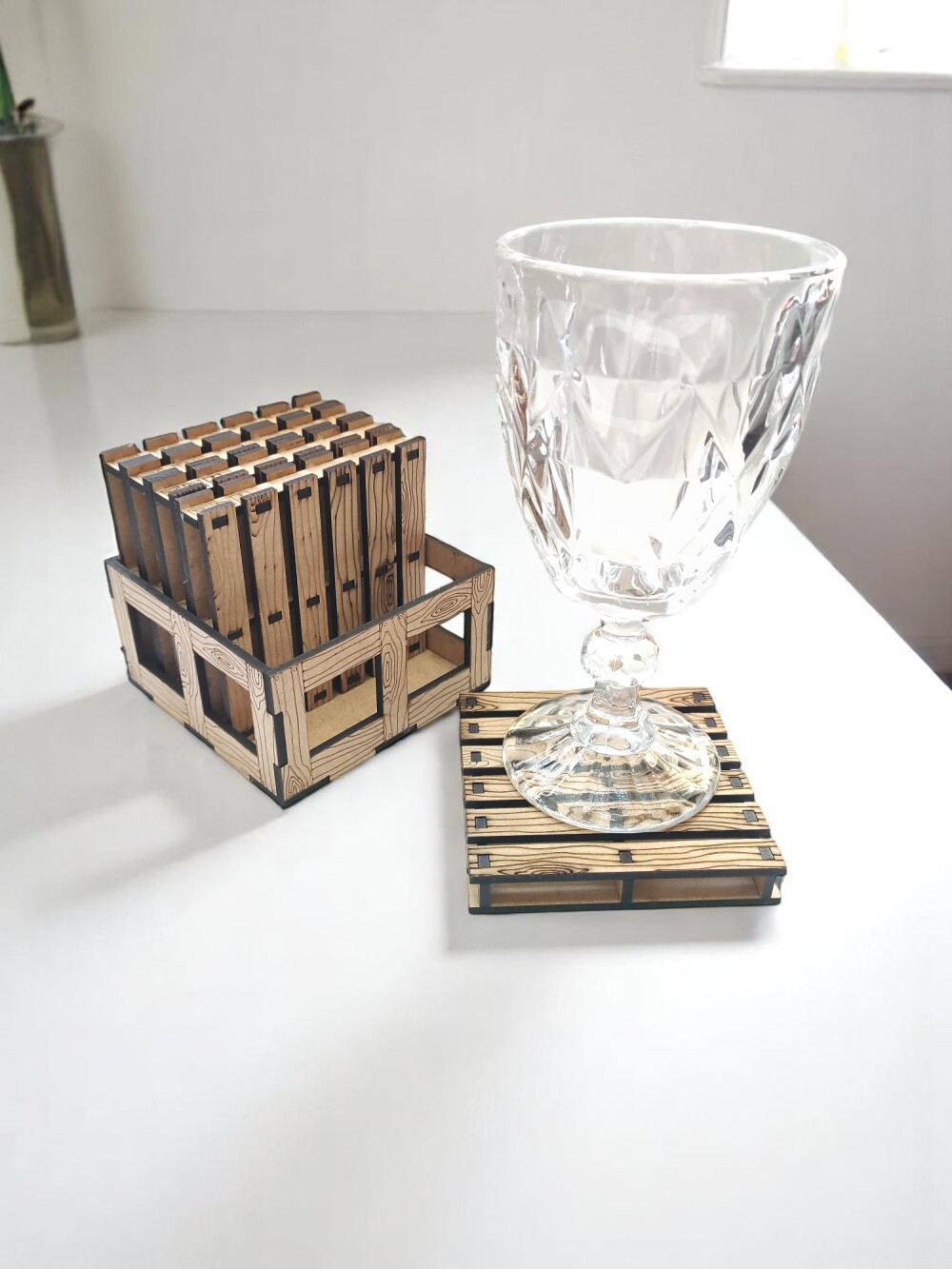 Porta Copo Em MDF Kit C/6 Modelo Pallet + Caixa