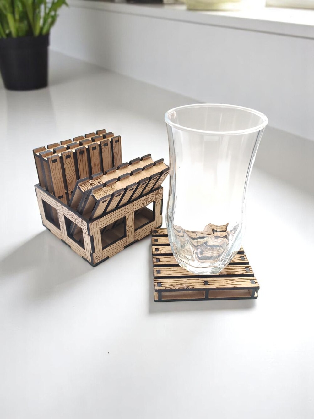Porta Copo Em MDF Kit C/6 Modelo Pallet + Caixa