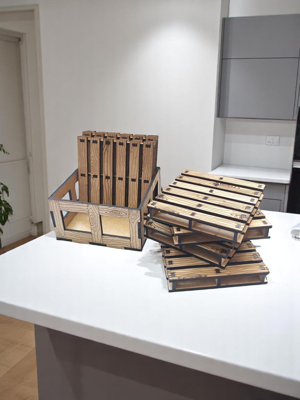 Porta Copo Em MDF Kit C/6 Modelo Pallet + Caixa