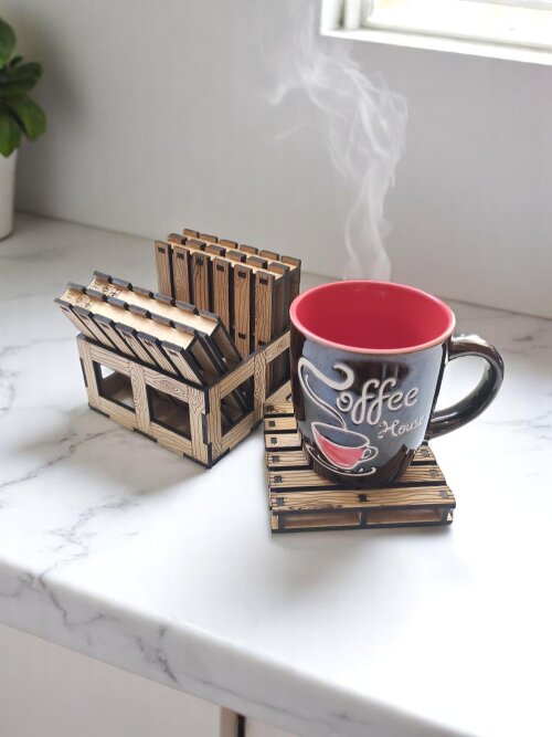 Porta Copo Em MDF Kit C/6 Modelo Pallet + Caixa