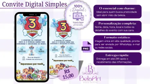 CONVITE DIGITAL PERSONALIZADO - Patrulha  Canina